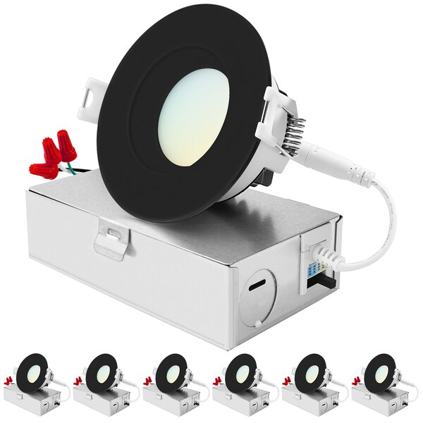 Luxrite 3 Inch LED Recessed Downlights 5CCT 2700K-5000K 10W 800LM Dimmable Wet Rated IC Rated Black, 6PK LR22630 LR22650-6PK - main